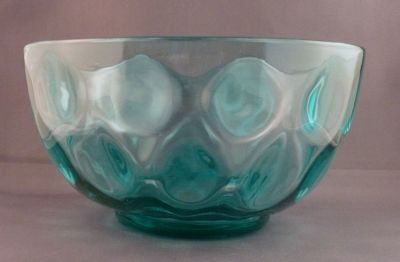 Blue uranium fruit bowl
Large optic pattern, polished pontil mark
Keywords: blown;british;table