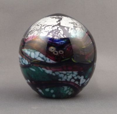 Jonathan Harris paperweight
Murrines, strapping and internal silver. Not part of a range. Signed and dated. 2011
Keywords: british