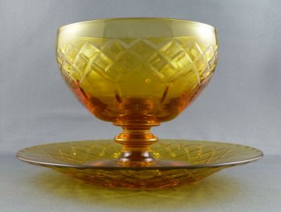 Amber uranium Stevens and Williams/Royal Brierley sundae dish with underplate
Cairngorm amber uranium
Keywords: british;cut;blown;table