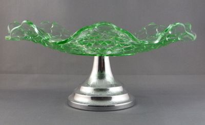 Bagley fishscale cake plate
3067. Chromed stand
Keywords: british;pressed;table