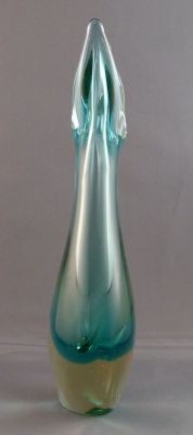 Murano sommerso beak vase
Side. Aqua and uranium 
Keywords: murano;vase;blown