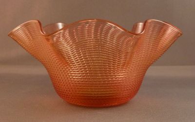 Ruby threaded finger bowl
The ribbed threading gives a coppery sheen
Keywords: blown;british;table;sold