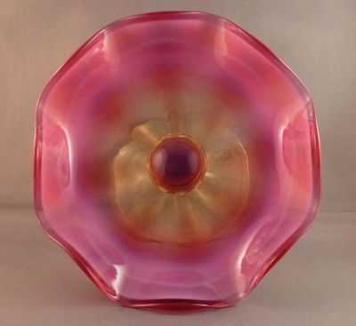 Vaseline and cranberry opalescent compote
Likely English
Keywords: blown;british;table