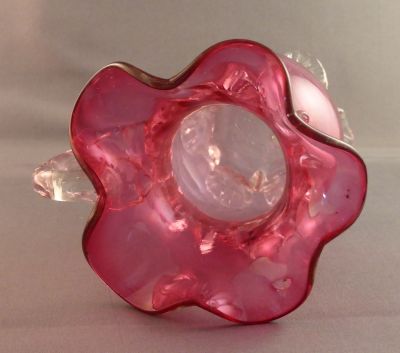 Victorian cranberry glass milk jug/creamer
Fluted top with spout
Keywords: british;blown;sold;table