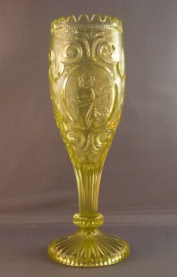 Derbyshire vase with thistle, shamrock and rose
Lozenge mark dating to 1872. Rose
Keywords: british;pressed;vase