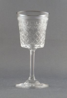 Cut and needle etched liqueur glass
Late 19th/early 20th century
Keywords: cut;blown