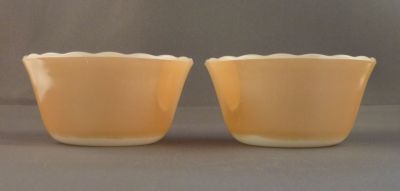 Anchor Hocking Fire-King custard cups
Peach lustre. 4 in
Keywords: table;pressed;sold