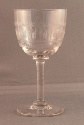 Plate-etched sherry 2
Three-part construction. British?
Keywords: barware;blown;british;table;sold