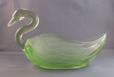 Large pressed glass swan
Unknown. 20 cm beak to tail; 12 cm tall
Keywords: sold