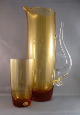 Krosno amber water set
27 cm tall jug
Keywords: barware;blown;sold