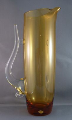 Krosno amber water set
Funky 1970s handle and polished pontil mark
Keywords: barware;blown;sold