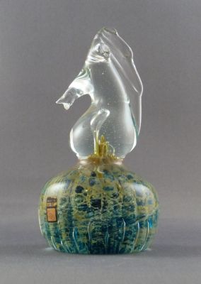 Mdina seahorse paperweight
Unusually squat base. Made in Malta late 1960s/1970s stock label. Probably late 1970s
Keywords: figure;sale