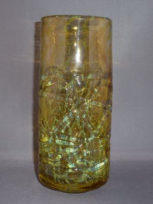 Mdina strapped cylinder
Clear base and strapping with silver chloride colouring
Keywords: vase;blown;sale