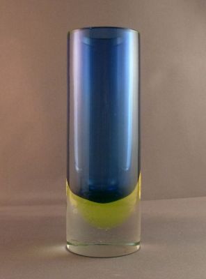 Blue, uranium and clear  cylinder vase
Keywords: blown;murano;vase