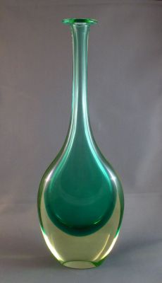 Aqua and uranium extra tall sommerso bottle vase, Murano
Polished base
Keywords: blown;murano;vase