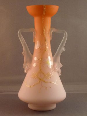 Bohemian orange shaded and frosted enamelled vase
Typical yellow enamel under the gilding
Keywords: blown;czech;vase