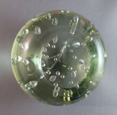Pilkington? controlled bubble paperweight
Fie-polished semi-sharp pontil mark
Keywords: british;sold