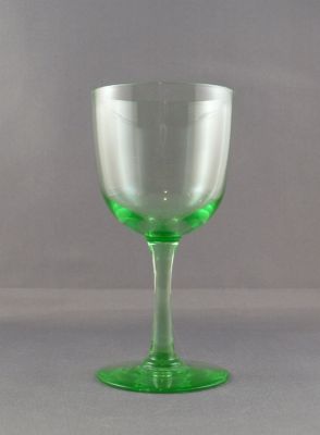 Plain uranium wine glass
Fire polished pontil mark
Keywords: blown;barware