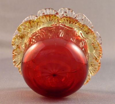 Ruby glass salt with uranium and clear rigaree
Polished pontil mark
Keywords: british;blown;table