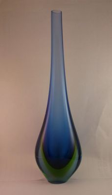 Blue, uranium and pale blue tall teardrop vase, Murano
Keywords: blown;murano;vase