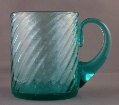 Blue uranium spiral mug
1 pt, polished pontil mark. British?
Keywords: barware;blown;british