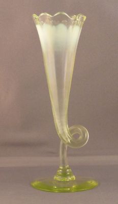 Trumpet vase
Opalescent at top. English
Keywords: british;blown;vase