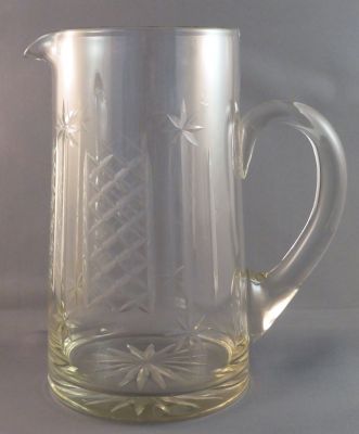 Cut-glass two-pint jug
7.25-in. tall. Soda glass
Keywords: barware;blown;sold