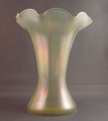 Walsh Walsh canary opalescent mother of pearl
Lead crystal with restruck opalescence. Small polished pontil mark
Keywords: blown;british;table