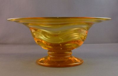 Webb Wavy Sunshine Amber footed bowl
Marked. A couple of "stones"
Keywords: blown;british;table