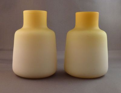 Yellow shaded vases
Uranium white inner, not in the yellow. Fire polished rims. British?
Keywords: blown;british;sold